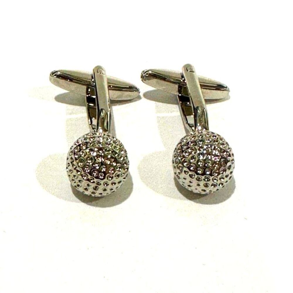 3D Silver-Tone Golf Ball Cufflinks